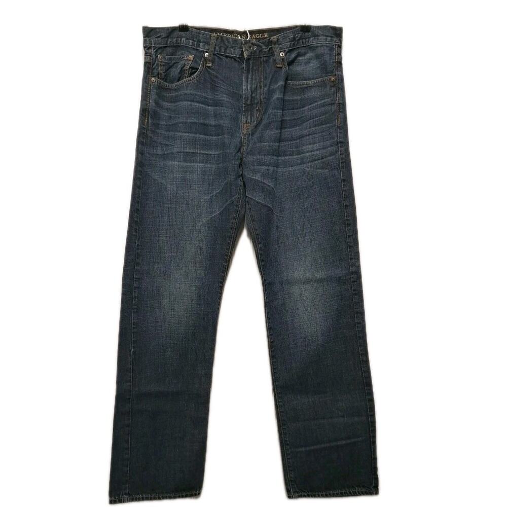 American Eagle Outfitters Jeans Mens 34x34 Blue Dark Wash Denim Relaxed Straight